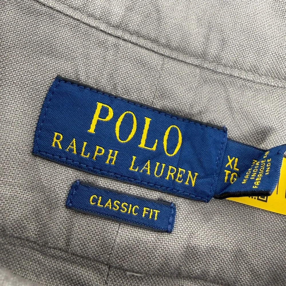Polo Ralph Lauren Mens XL Classic Fit Grey Canvas Button Down Shirt Long Sleeve
